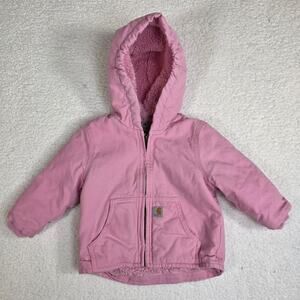 Carhartt Pink Coat Toddler Girls Size 18 Months Hooded Pockets Sherpa Lined Baby